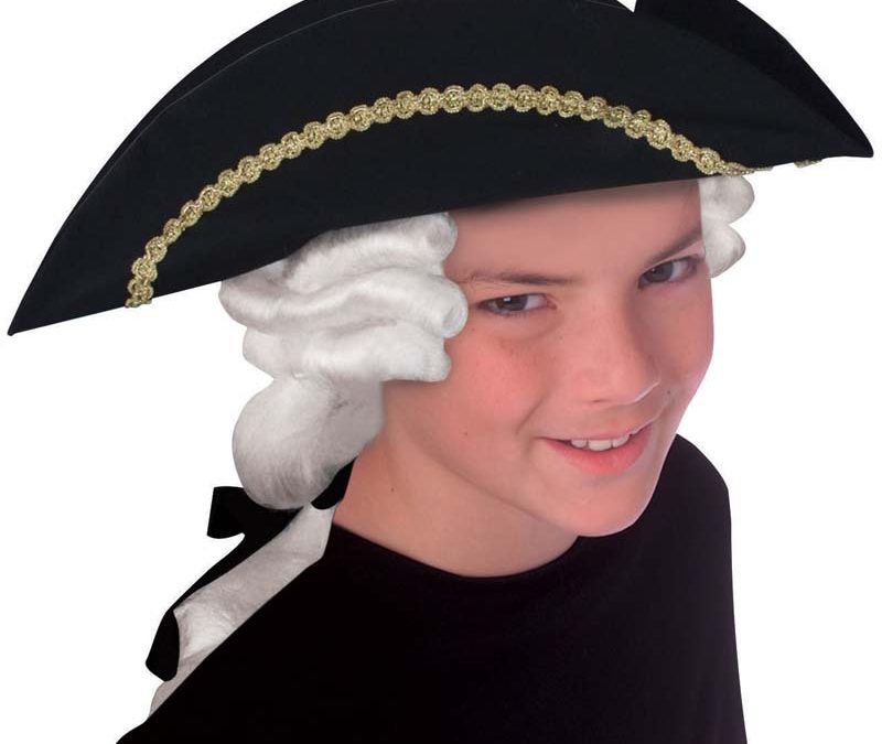 Black Fabric Colonial Hat w Hair – Child Size