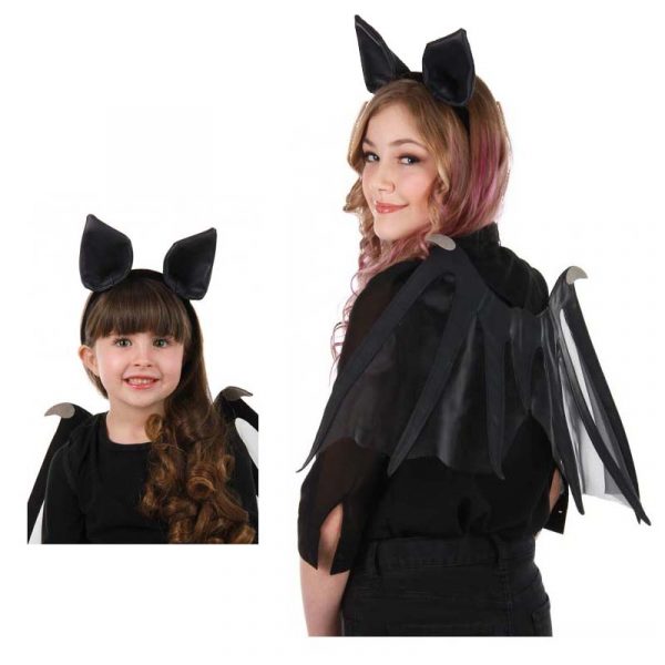 Black Fabric Flying Bat Wings or Bat Ears Headband