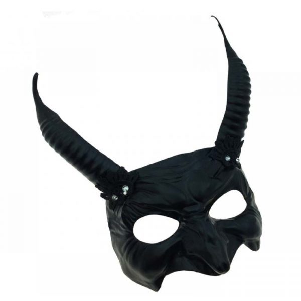 Black Plastic Horned Face Mask w Rhinestones