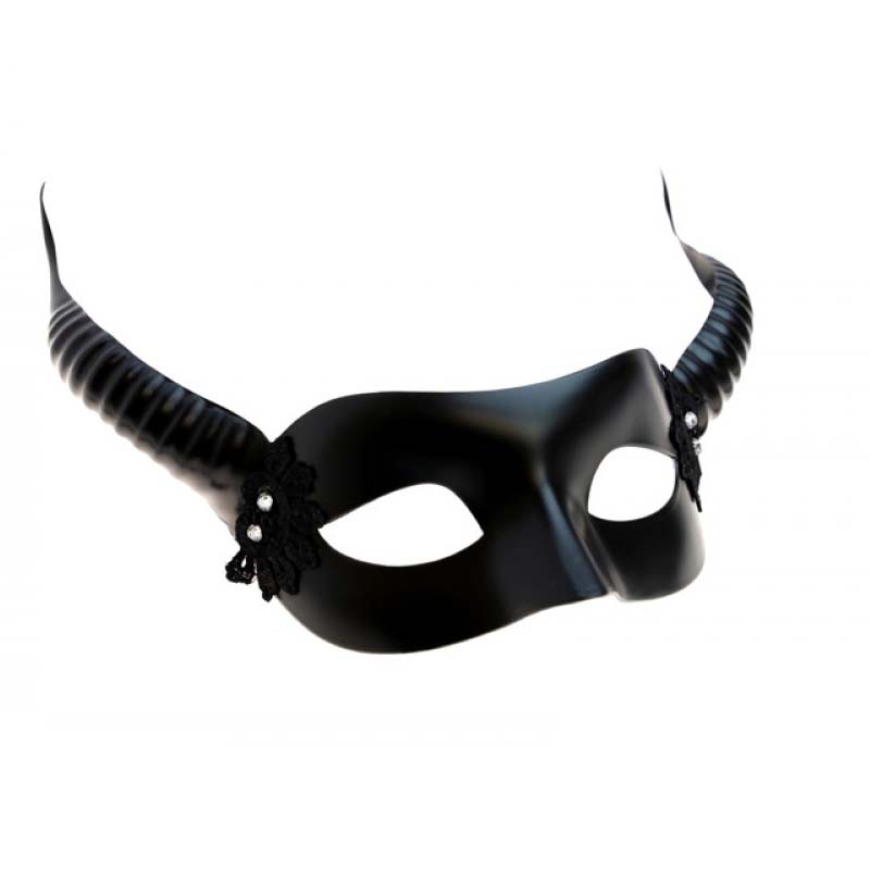 Costume Black Horned Half Mask w Rhinestones -