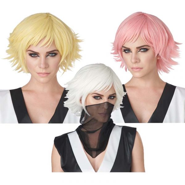 Feathered Cosplay Wigs Rose Pink, White, Yellow