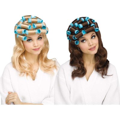 Housewife Over-sized Curlers Wig Blonde or Brunette.