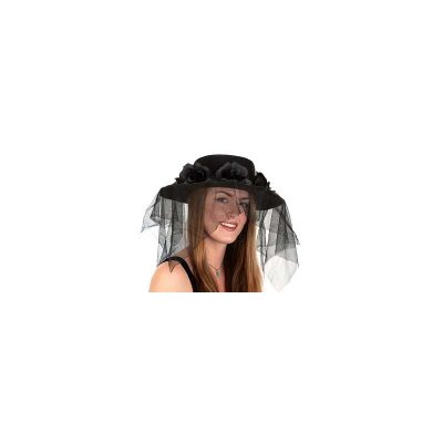 Veiled Felt Hat with Flower Band