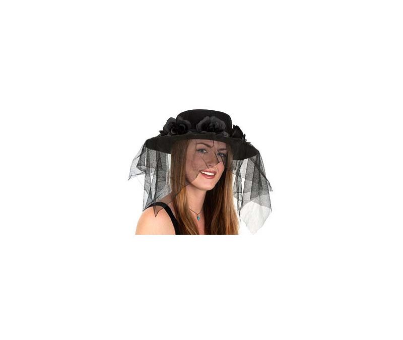 Veiled Felt Hat with Flower Band