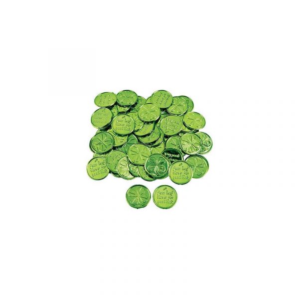 St Patrick's Coins - Metallic Plastic Four-Leaf Clover Coins