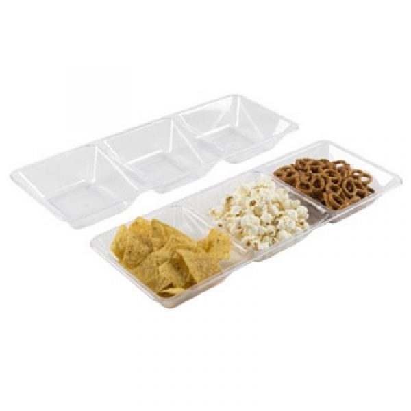 Clear Plastic 16", 3-compartment serving tray