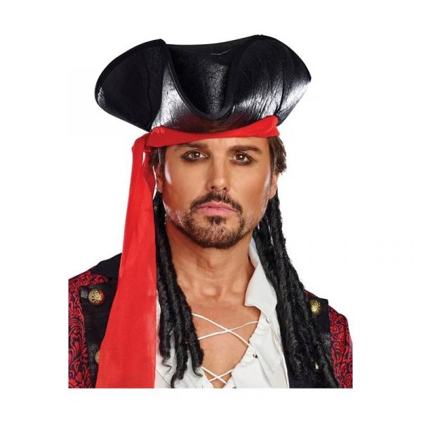Caribbean pirate hat with red scarf and hair