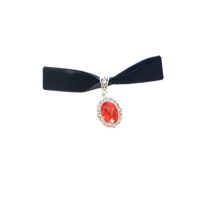 Red Ruby Medallion on Black Choker