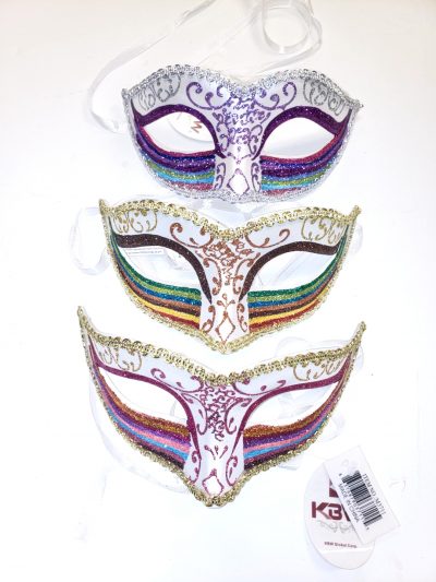Glittered Striped Venetian Half Mask