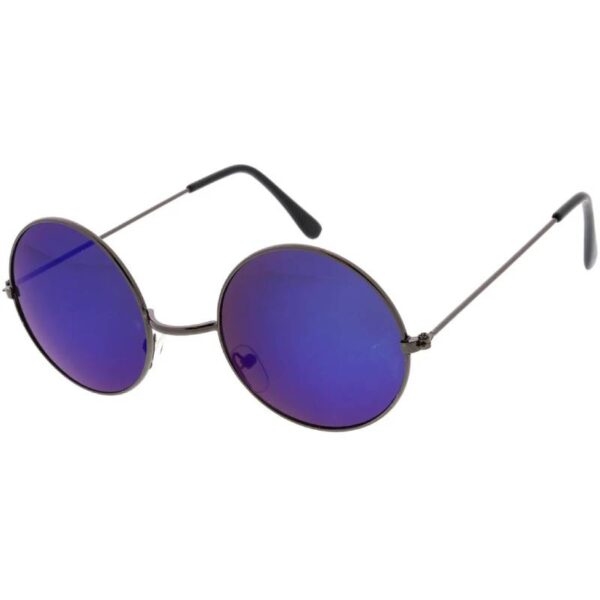 Round Mirror Lens Wire-Frame Sunglasses BLUE