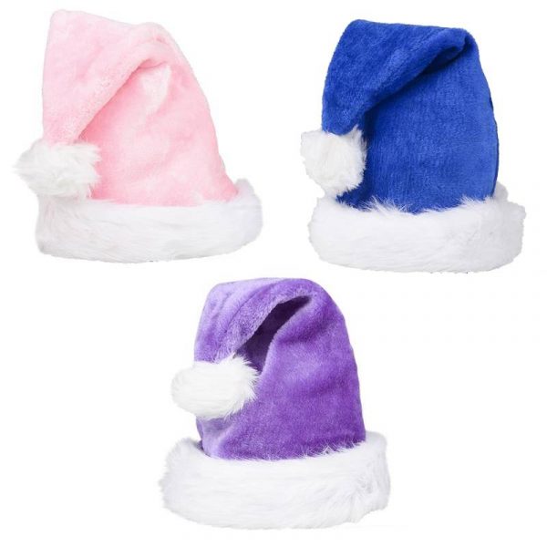 Plush Santa Hat Colors Pink, Purple, Blue