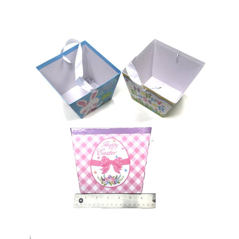 Square Cardboard Easter Basket w Ribbon Handle