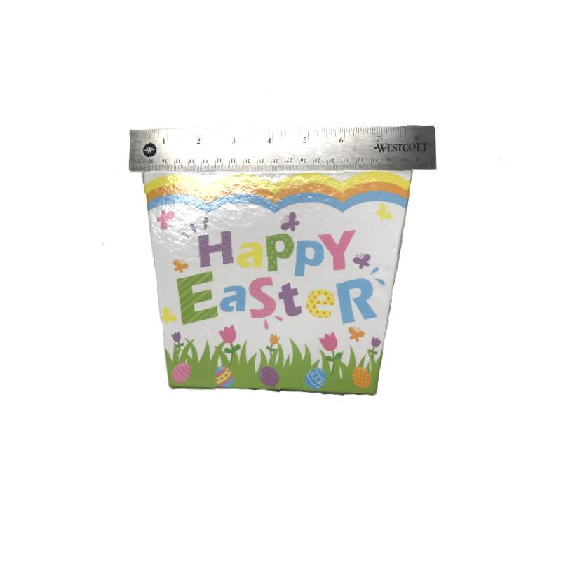 White Square Cardboard Easter Basket w Ribbon Handle
