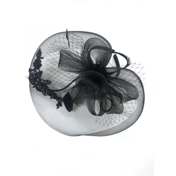 Fascinator - Kentucky Derby Hat - Black Embroidered