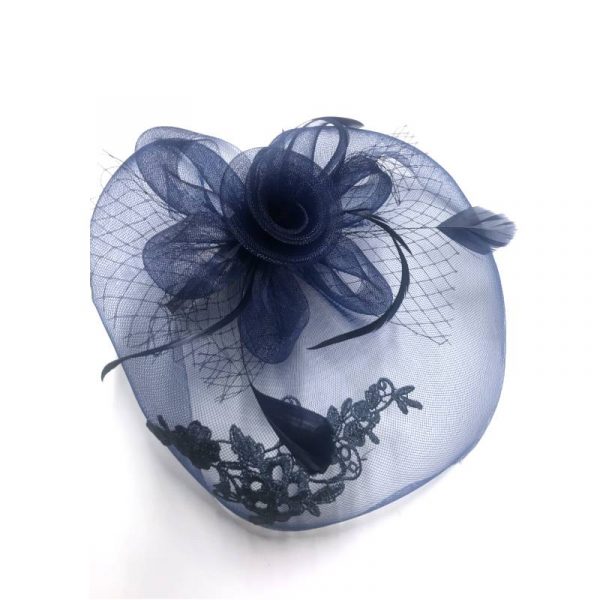 Fascinator - Kentucky Derby Hat - Blue Embroidered