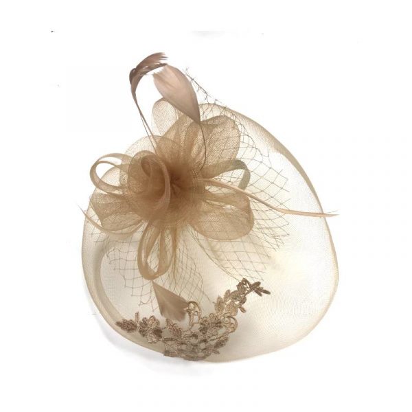 Fascinator - Kentucky Derby Hat - Tan Embroidered