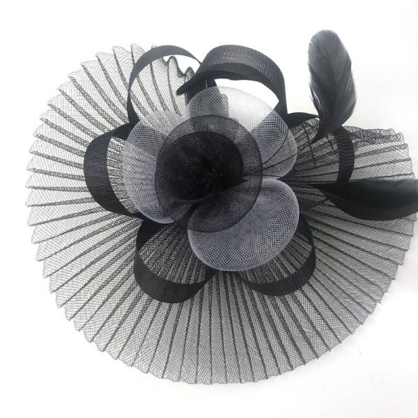 Fascinator - Kentucky Derby Hat - Black/White Pleated
