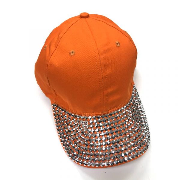 Orange Deluxe Rhinestone Brim Ball Cap