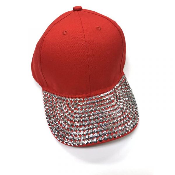 Red Deluxe Rhinestone Brim Ball Cap