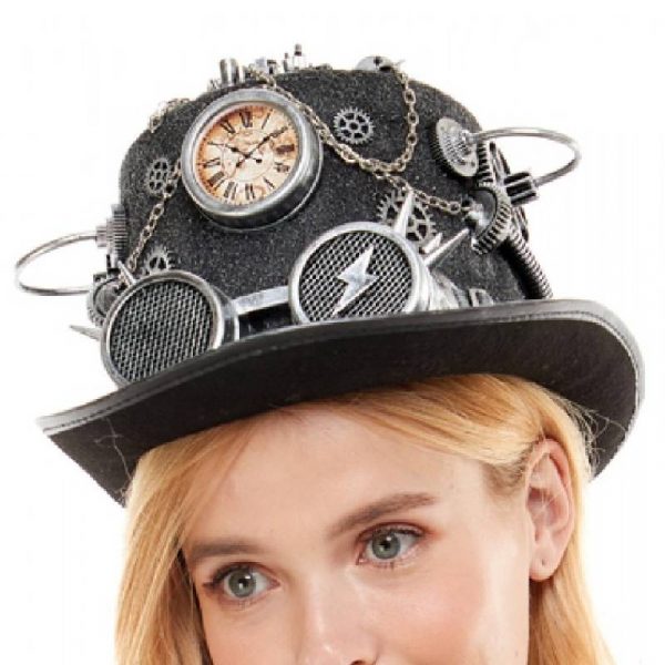 silver steampunk hat with goggles