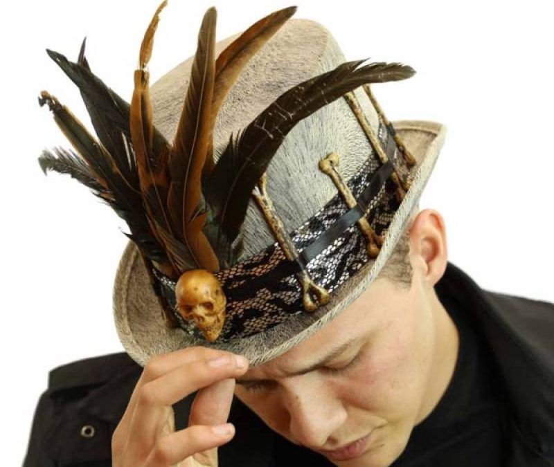 Gray Feather Printed Fabric Voodoo Tall Hat