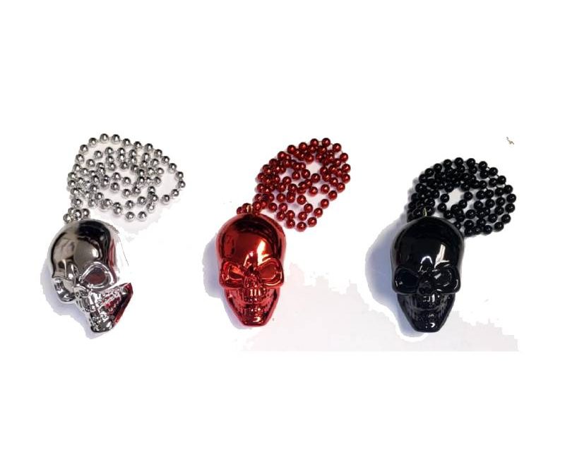 Metallic Bead Necklace w Skull