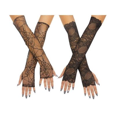 Long Black Lace Gloves Scalloped or Spider Web