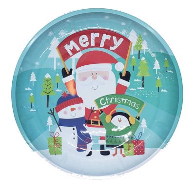 10" Round Metal Christmas Trays - Merry Christmas Santa