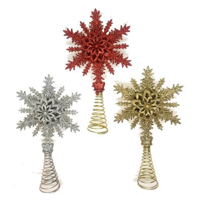 5" Glittered Star Snowflake Tree Top Asst Colors
