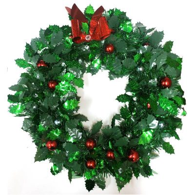 18" Metallic Vinyl Holly Wreath w Ornaments