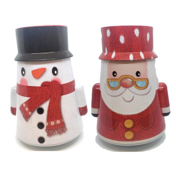 7" Rocking Metal Santa and Snowman Tin