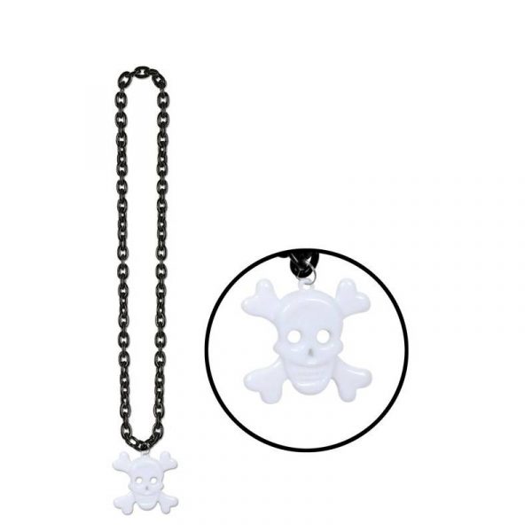 Chain Beads w Skull & Crossbones Medal