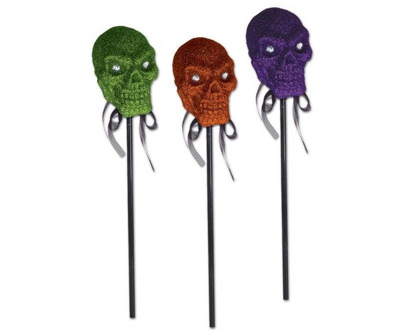 Glittered Plastic Skulls w Stick