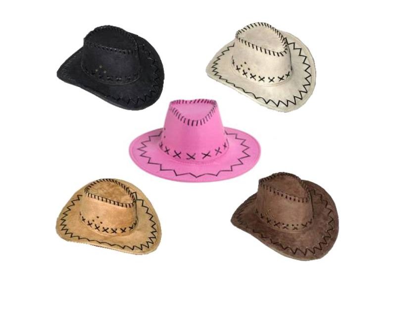 Imitation Suede Western Hat w Cord and Stitching