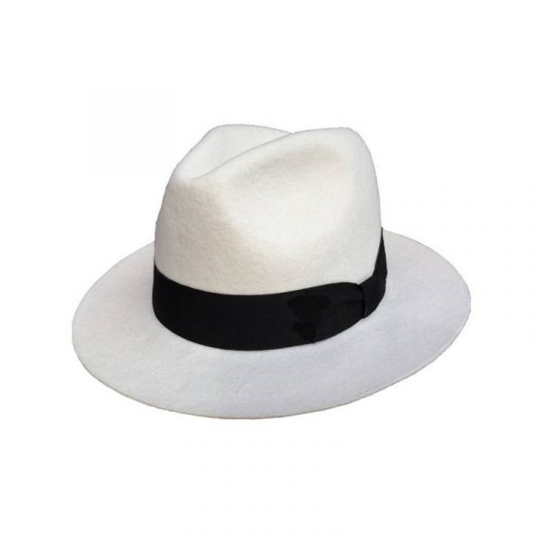 White w Black Band Soft Felt Fedora Hat
