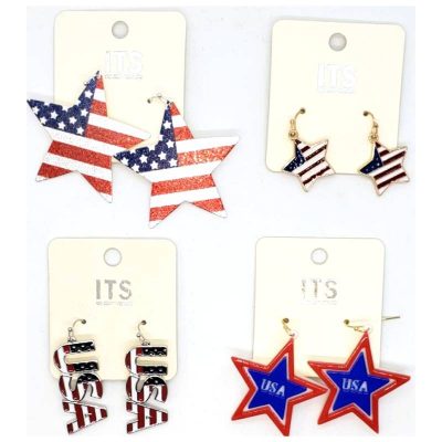 USA Lettering, Star, Enamel Earrings