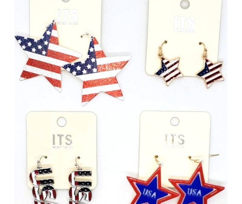 USA Lettering, Star, Flag Enamel Earrings