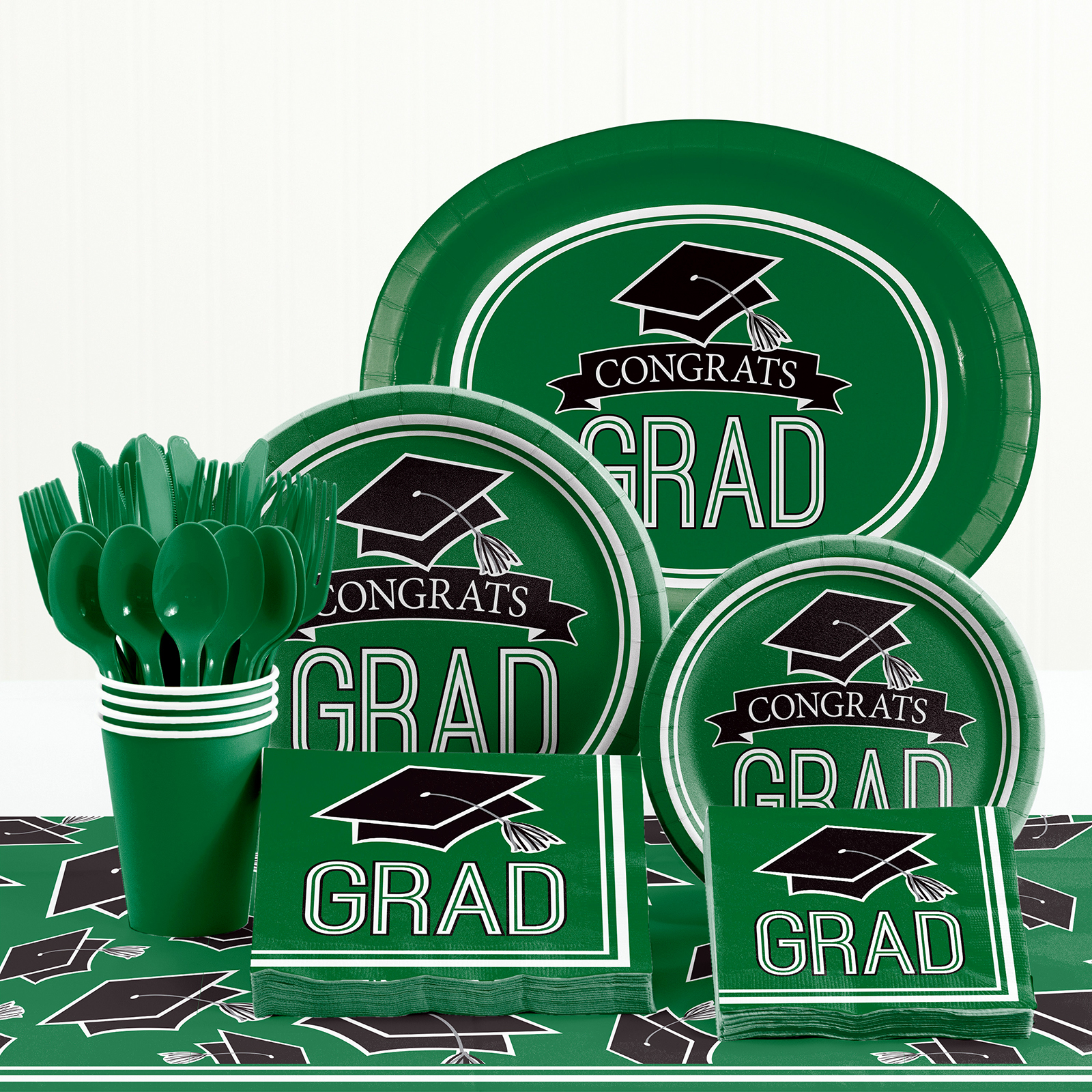 Green White Black Congrats Grad Paperware
