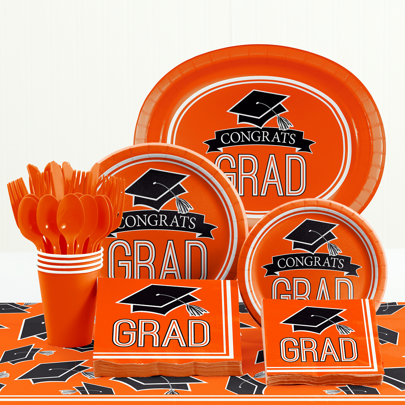 Orange Black Congrats Grad Paperware