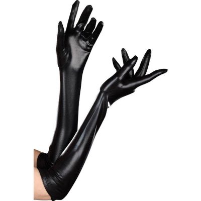 Vinyl-Look Fabric Long Dominique Gloves