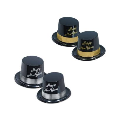 Happy New Year Plastic Top Hat Gold or Silver