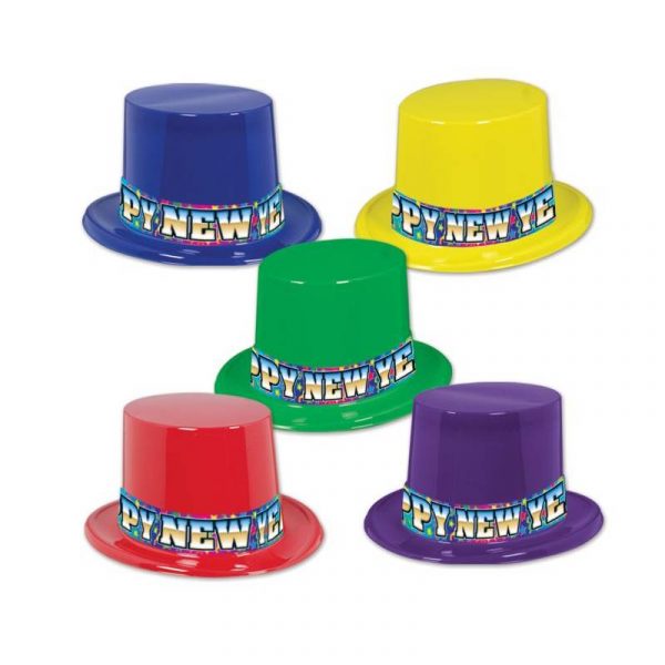 Happy New Year Rainbow Blast Plastic Top Hat