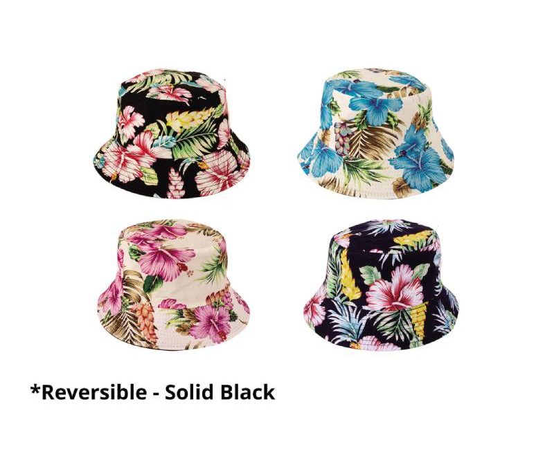 Tropical Flower Print Fabric Bucket Hat