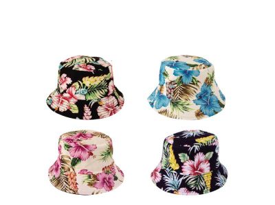 Tropical Flower Print Fabric Bucket Hat