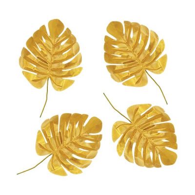 13" Gold Fabric Tropical Leaves- 4 Pack