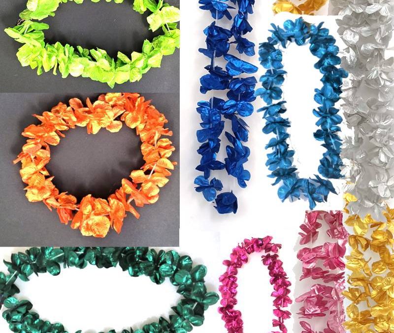 Deluxe Tropical Flower Petal Leis- Asst Metallic Colors