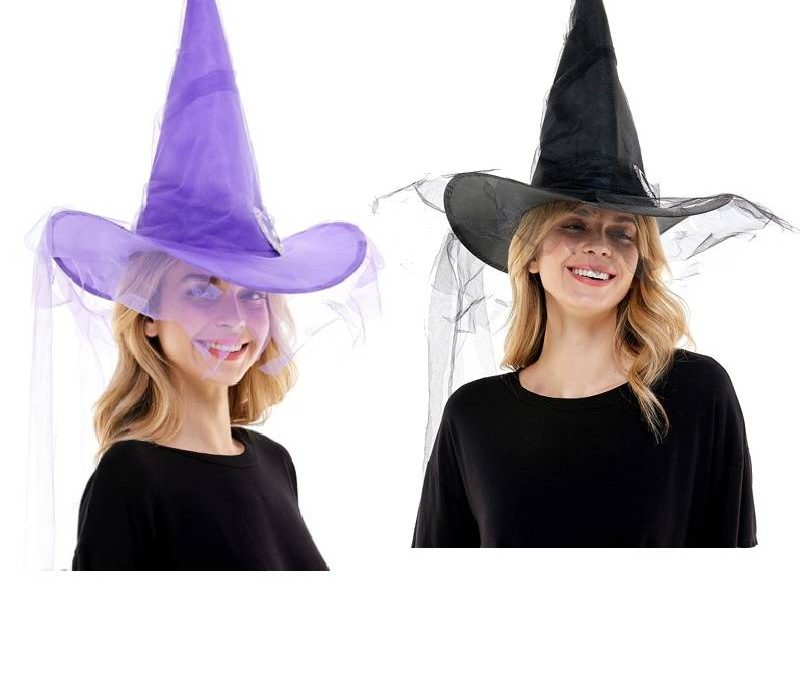 Costume Fabric Witch Hat w Netting