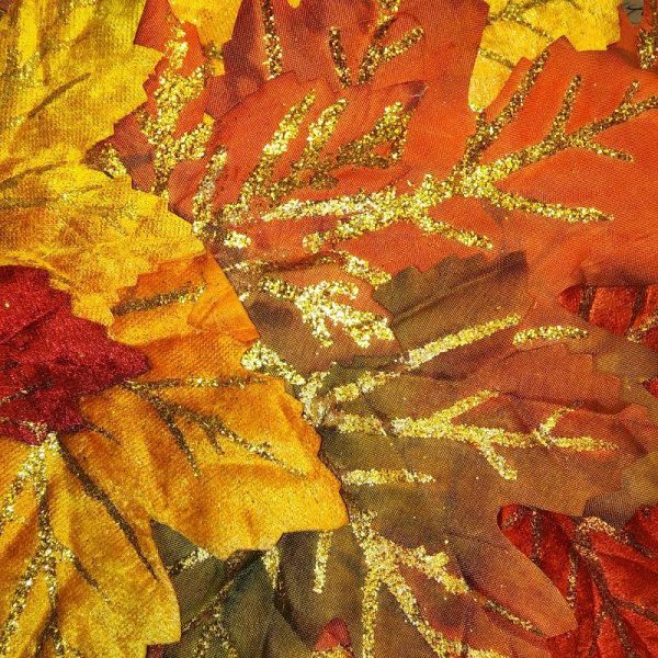 Fall Glittered Silk Harvest Leaves Place Mat Closeup