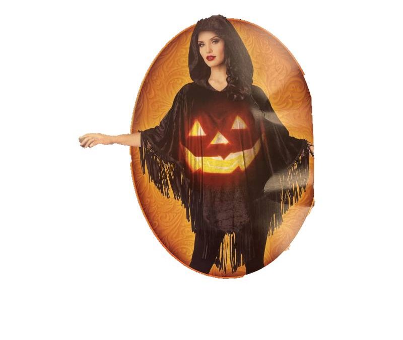 Jack-O-Lantern Poncho with Fringe