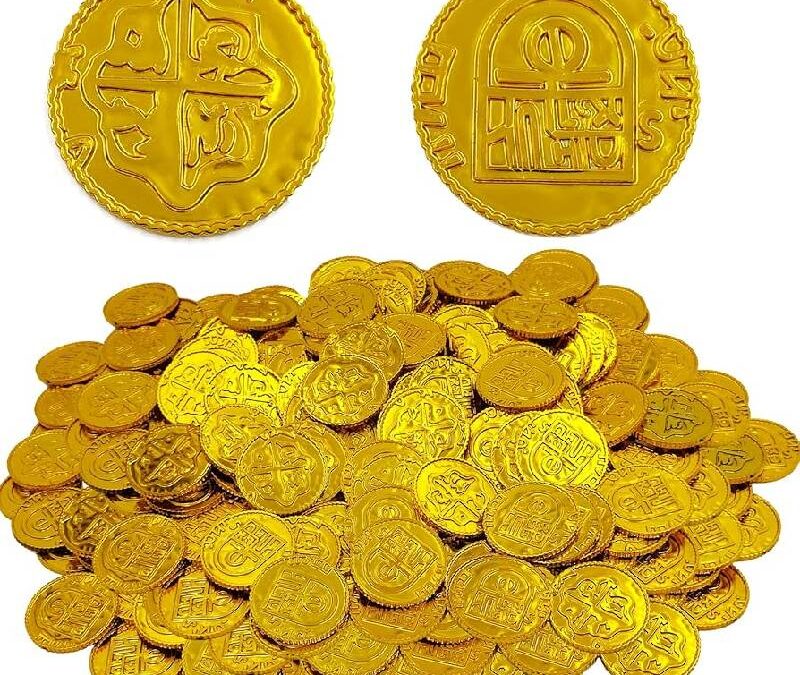1 3/8″ Gold Plated Plastic Pirate Doubloon Coins